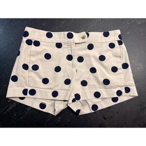 Women's J Crew Polka Dotted Cotton Chino Shorts Size Zero Beige & Navy 3" Inseam